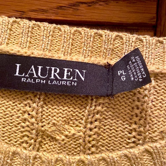 Lauren Ralph Lauren Metallic Gold Cable-Knit 3-Button Sweater, Size PL NWT - Picture 9 of 12